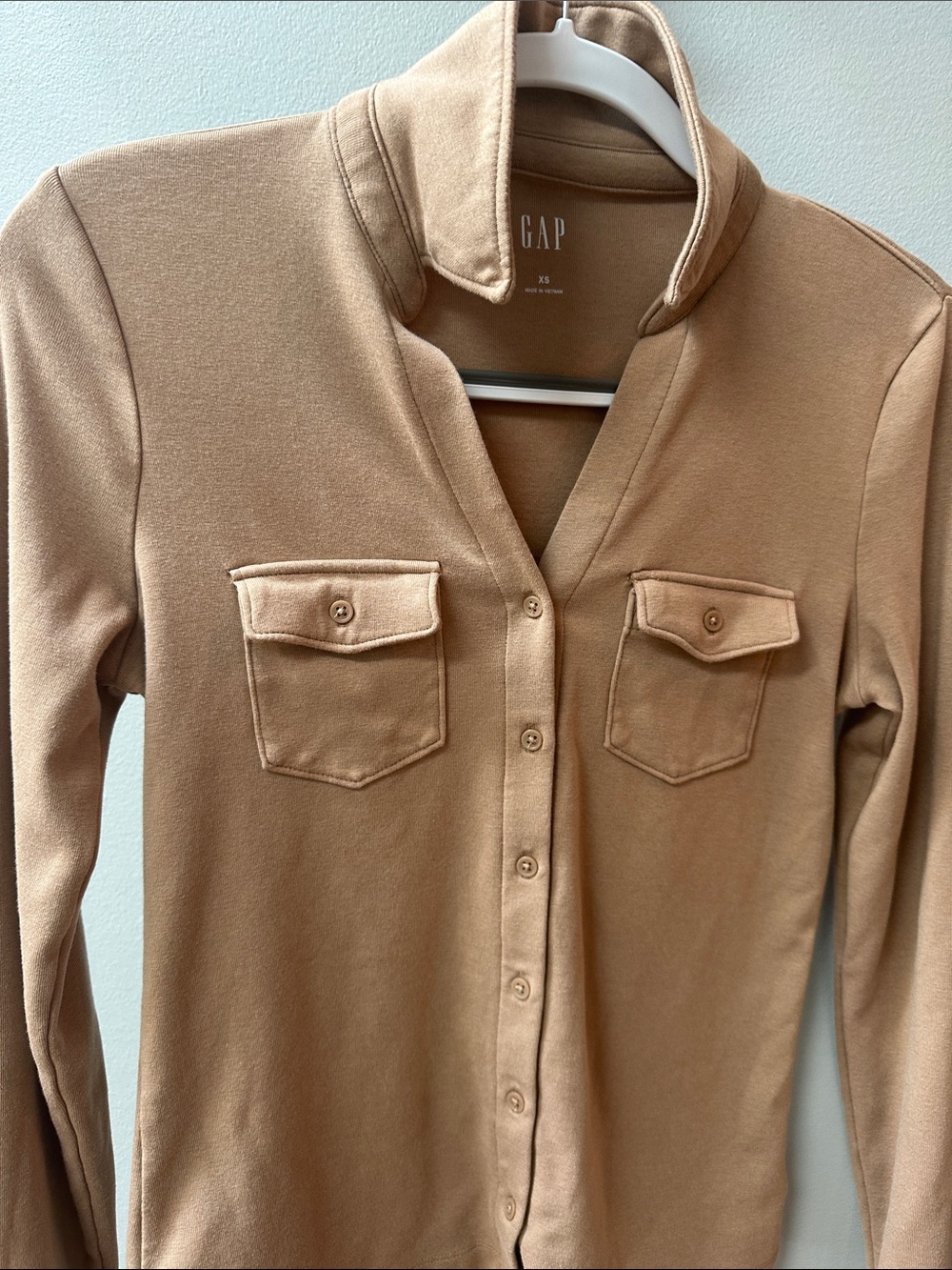GAP Camel Button-Front Long Sleeve Shirt